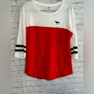 PINK Red and White 3/4 Sleeve Knit Tee Large